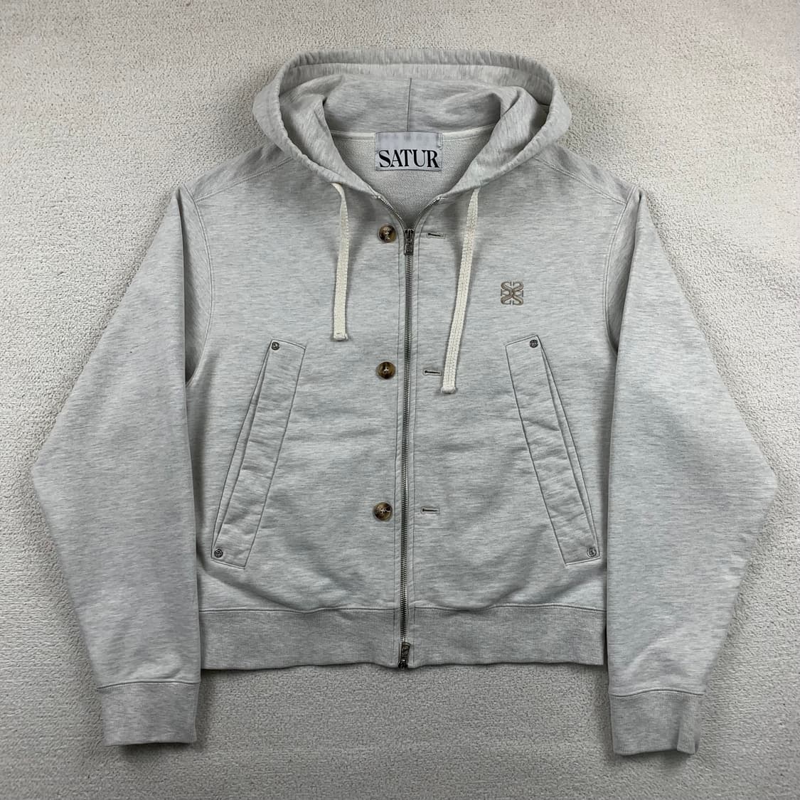 세터 자수로고 테오 코튼 후드집업 멜란지그레이 상품이미지1