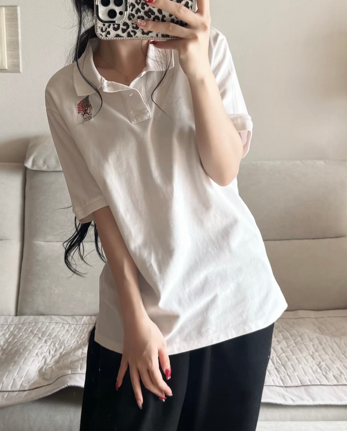 폴로 랄프로렌 성조기 테디베어 화이트 카라 반팔 상품이미지1