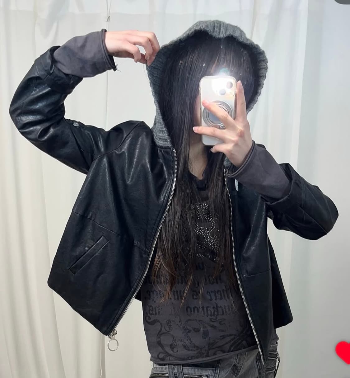 리피나 후드 레더 자켓 상품이미지1