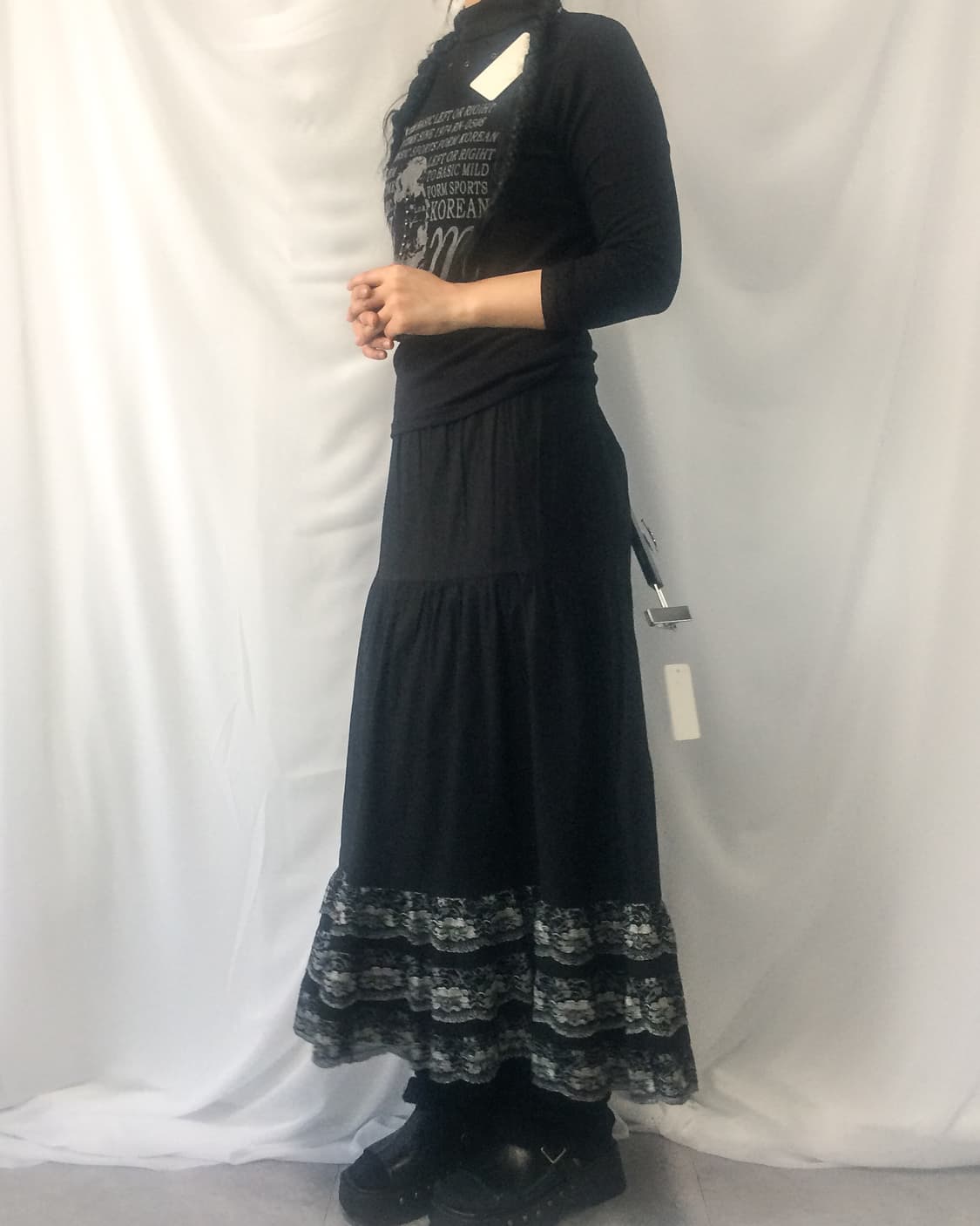 Flower lace trimming long skirt 상품이미지5