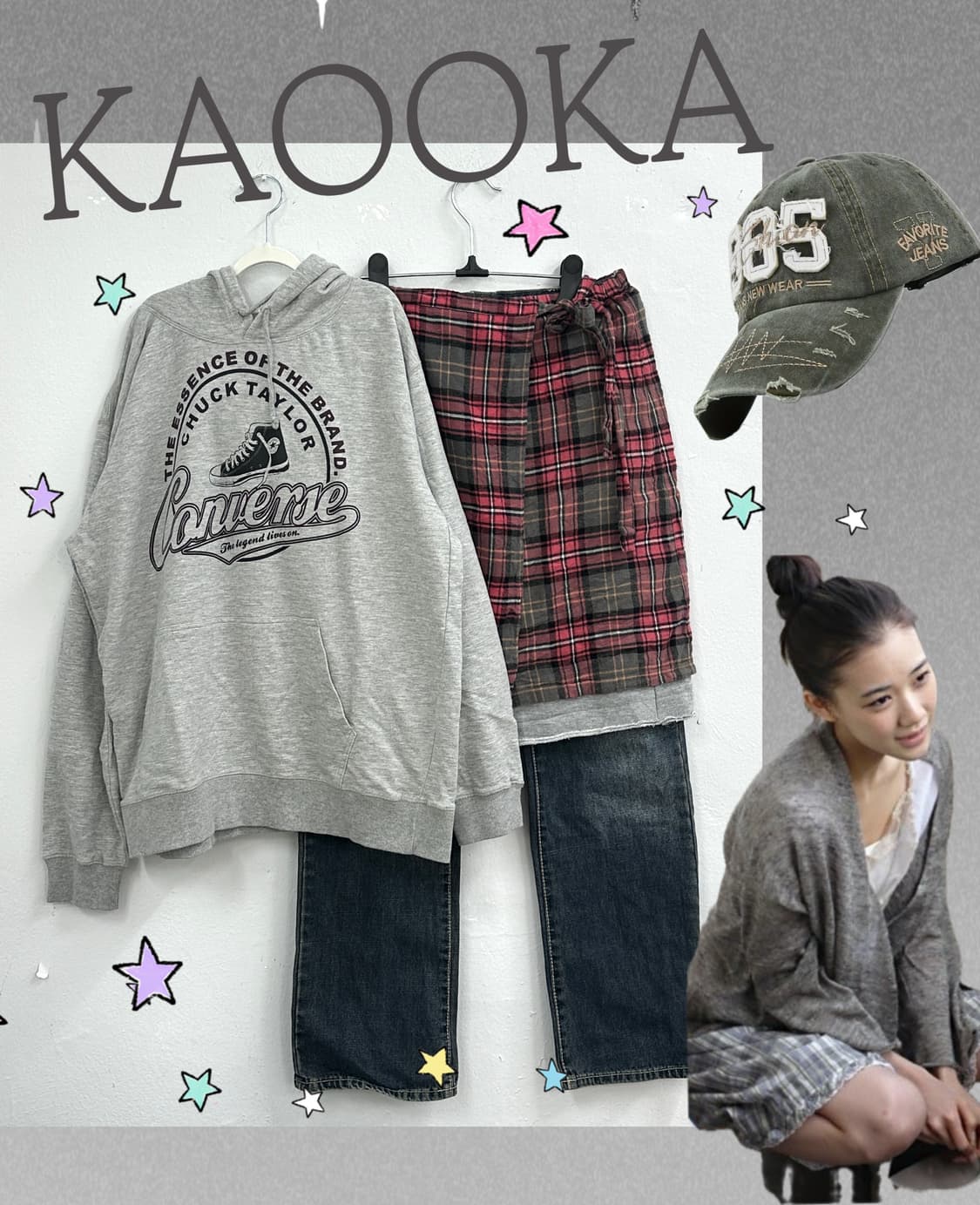 🎨하구미의 작업실 후드티 코디세트🎨 컨버스 후드티 랩스커트 그런지 상품이미지1