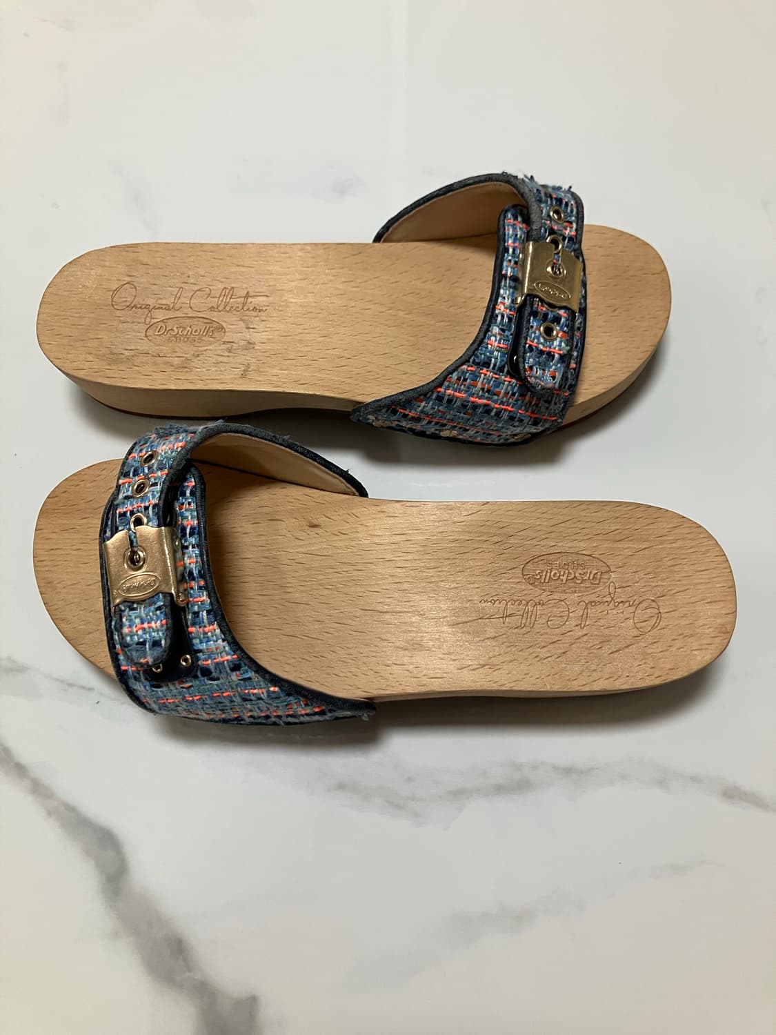 Y2K 2000s 닥터숄 우든힐 트위드 슬라이드 투명 클로그 샌들 빈티지 상품이미지5