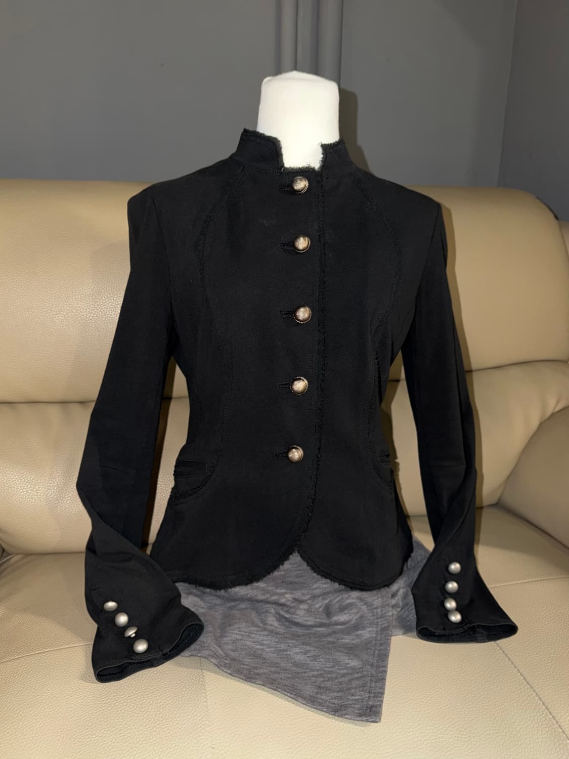 button-up detail non collar jacket 상품이미지1