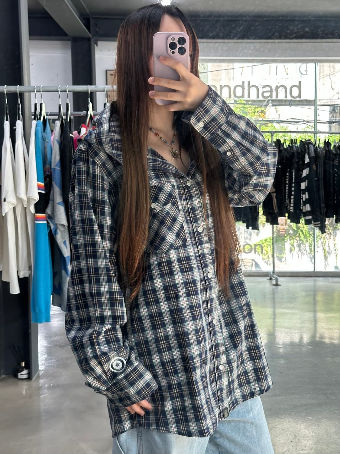 베이프 샤크 체크 후드셔츠  상품이미지2