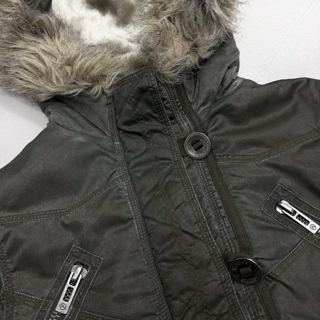 스톤워싱 Y2K 멀티포켓 퍼 크롭 빈티지 항공자켓 상품이미지3