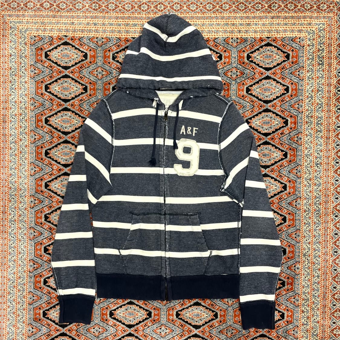 아베크롬비 스트라이프 네이비 기모 후드집업 남성L 상품이미지1