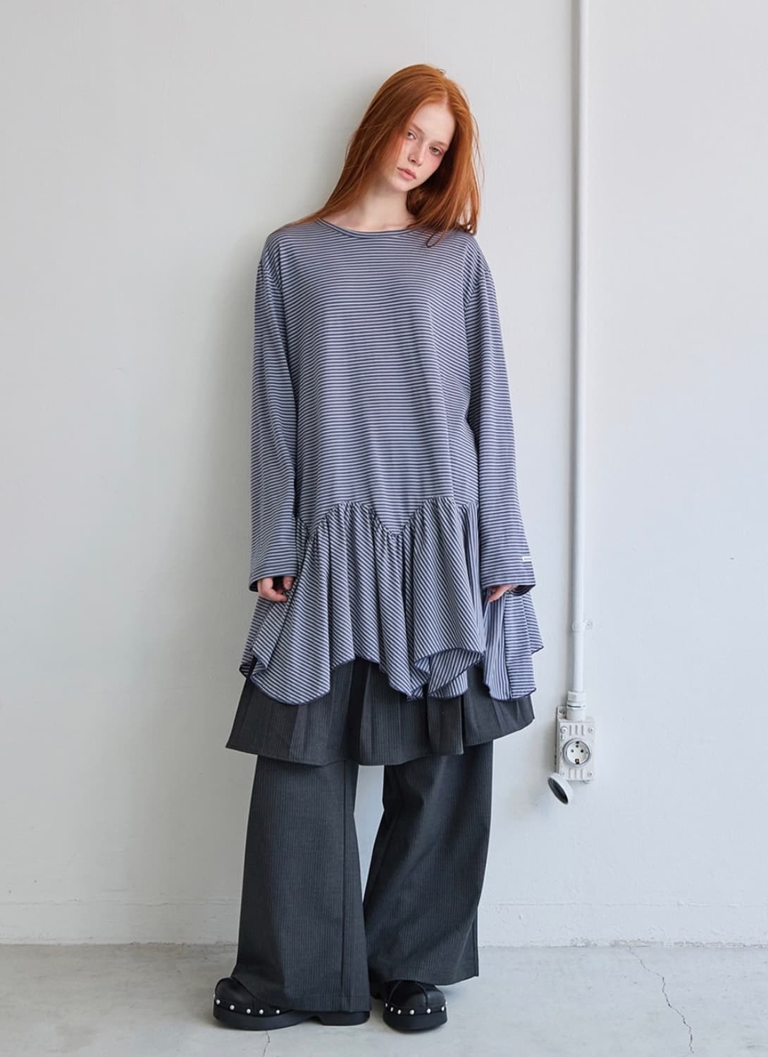 렌세 언발란스 플레어 롱 티셔츠 상품이미지1