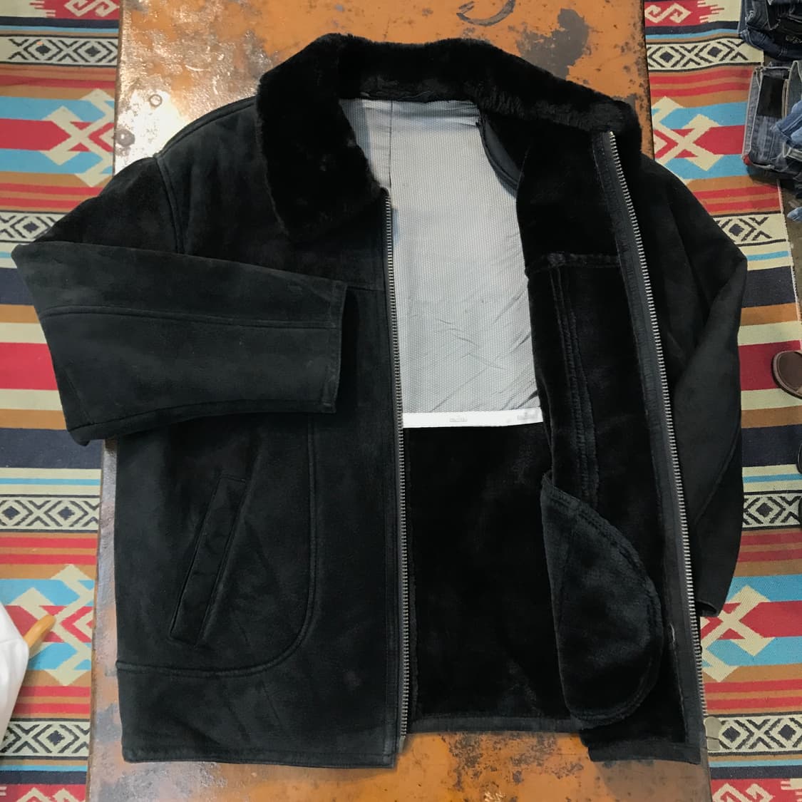 VTG 빈티지 블랙 스웨이드 집업 무스탕 자켓 남성 105 사이즈 상품이미지4