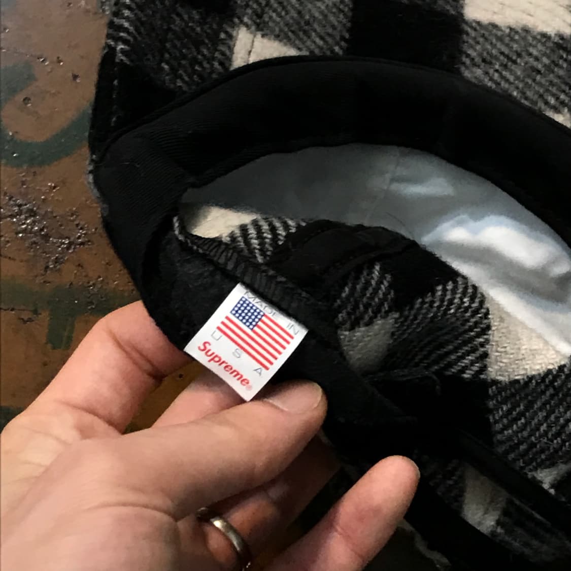 슈프림 블랙 아이보리 보더 체크 볼캡 캠프캡 남녀공용 상품이미지5