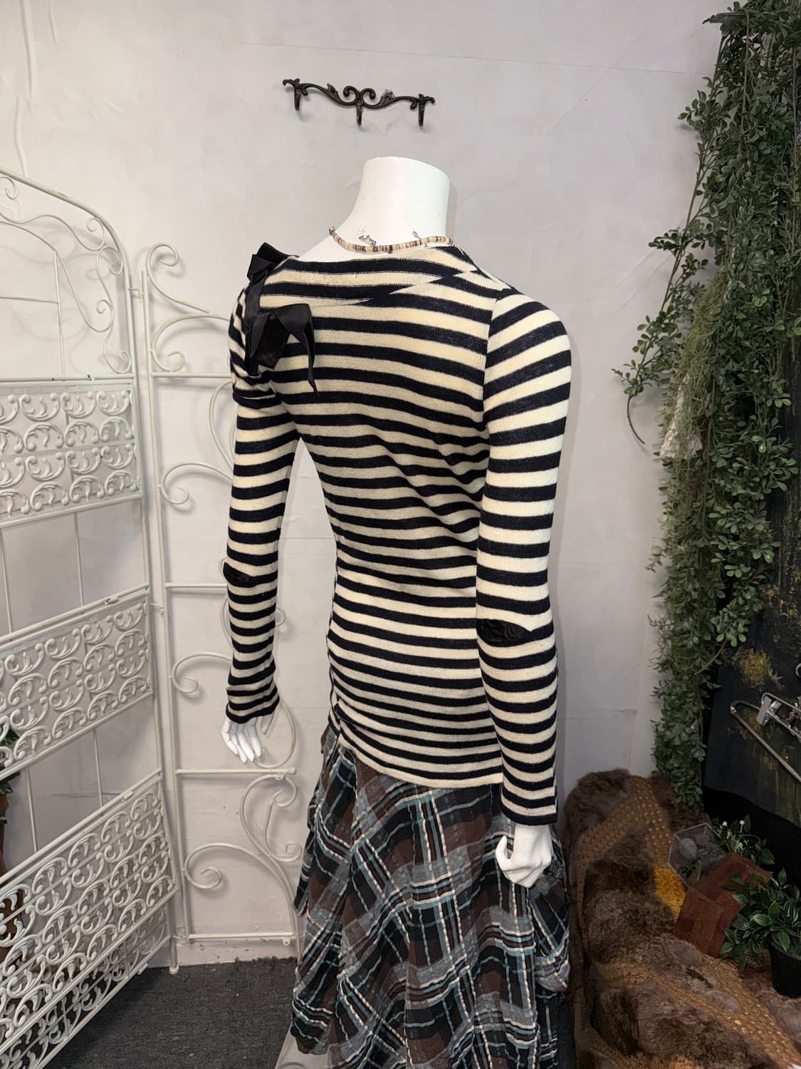 SJSJ black&white stripe wool ribbon knit 상품이미지4