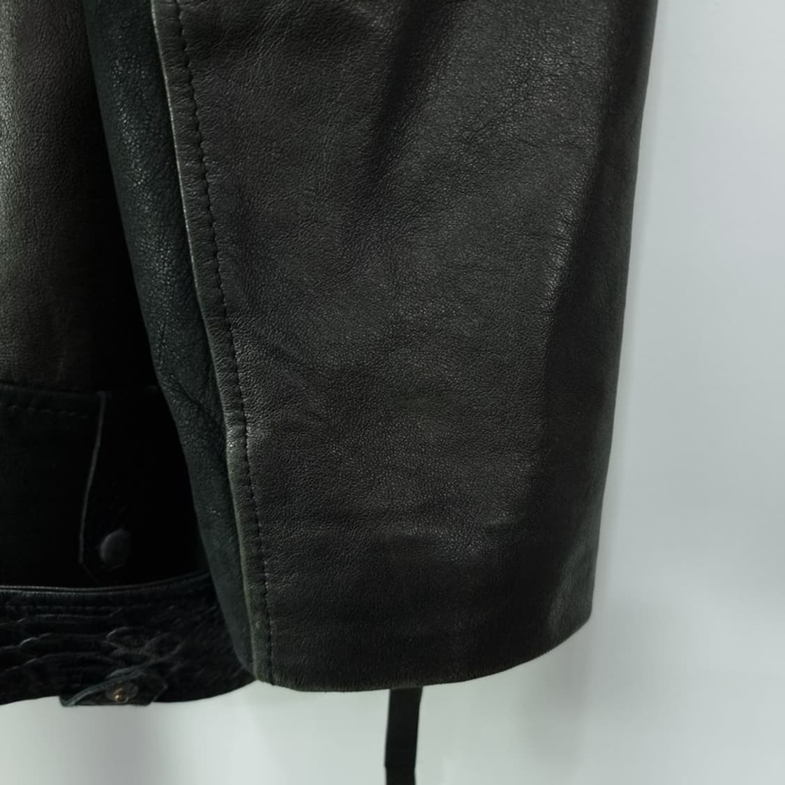 [빈티지] 리얼 쉽스킨 양가죽 사선 레더 자켓 블랙 M19171 상품이미지10