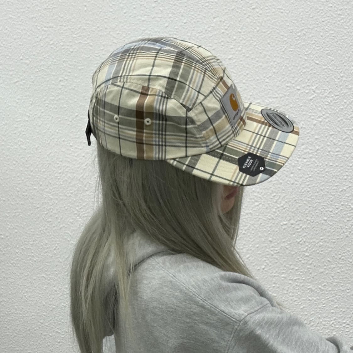 칼하트 아이보리 베이지체크 스냅백 상품이미지2