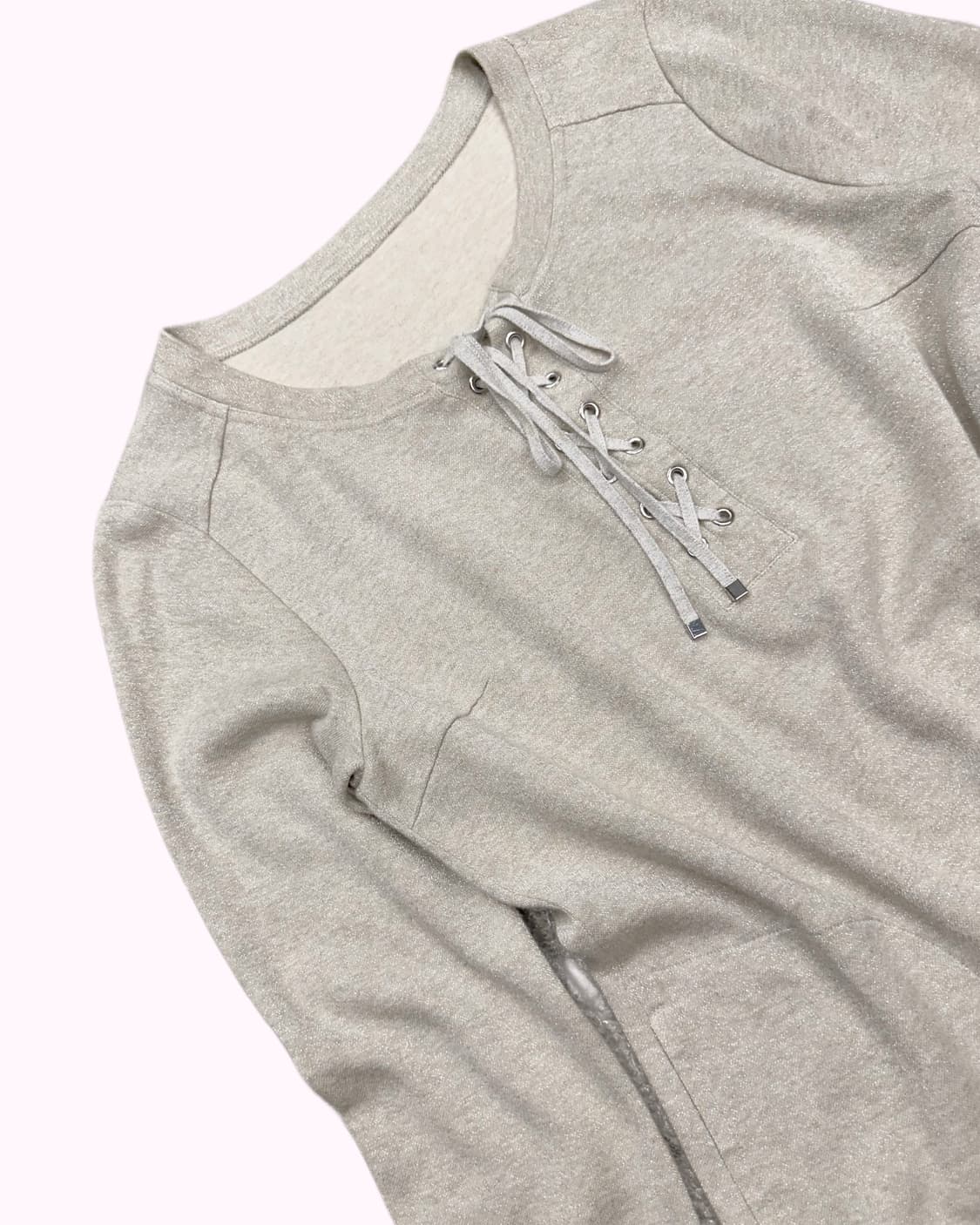glitter oatmeal lace-up t-shirt 상품이미지3