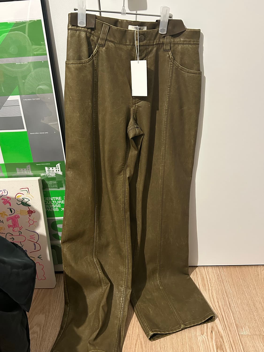 teak OLIVE LEATHER JEANS 상품이미지2