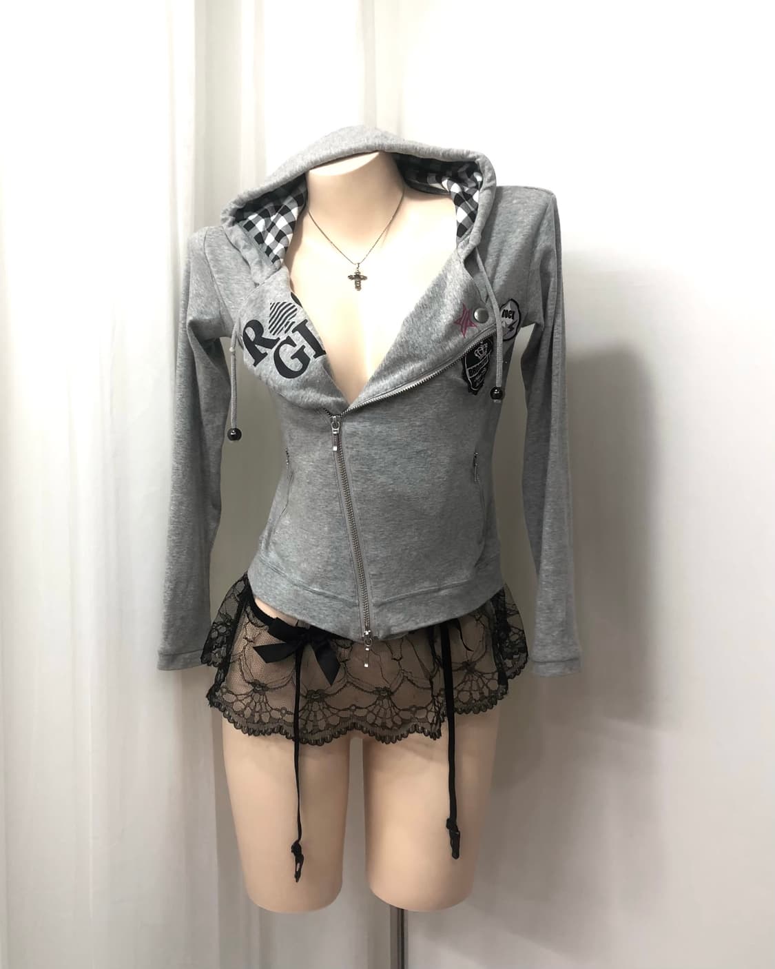 grey rockgirl 2way collar hood zip up 상품이미지1