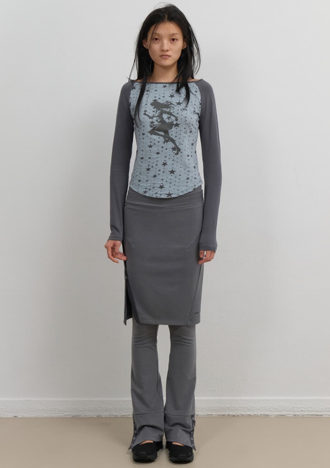 ojos 오호스 button slit midi skirt 차콜 상품이미지2