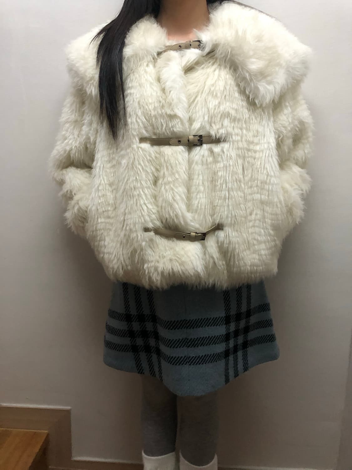 빈티지 화이트 벨티드 에코 퍼자켓 상품이미지2