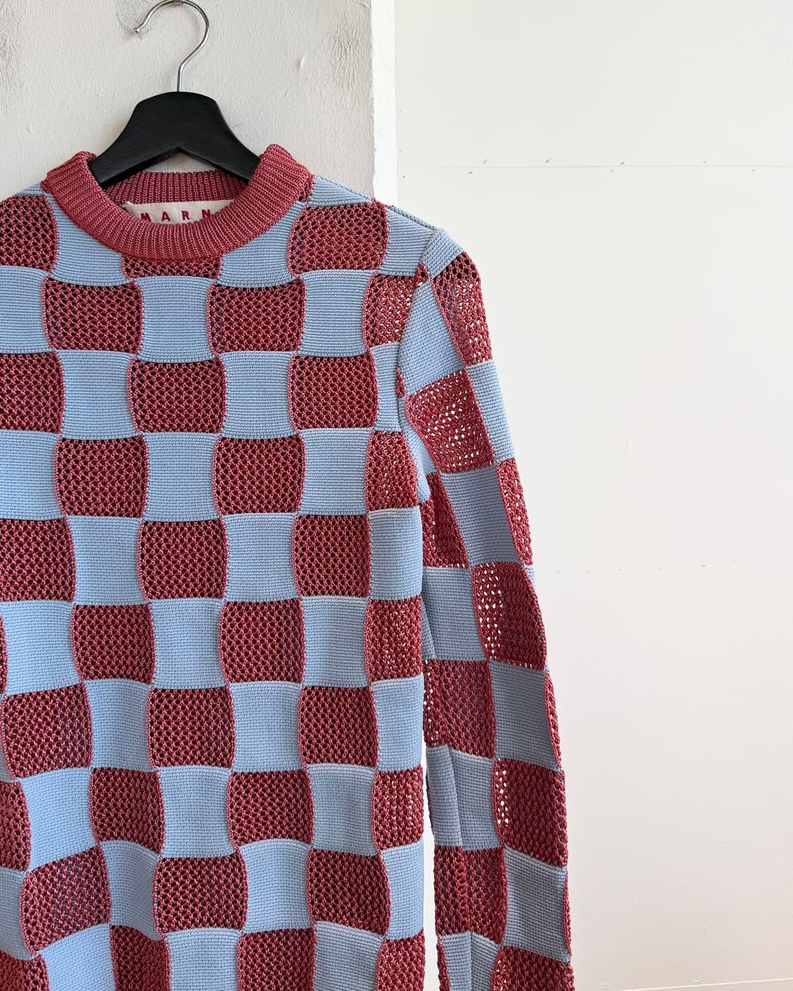 마르니 블루 핑크 체커보드 니트 상품이미지5