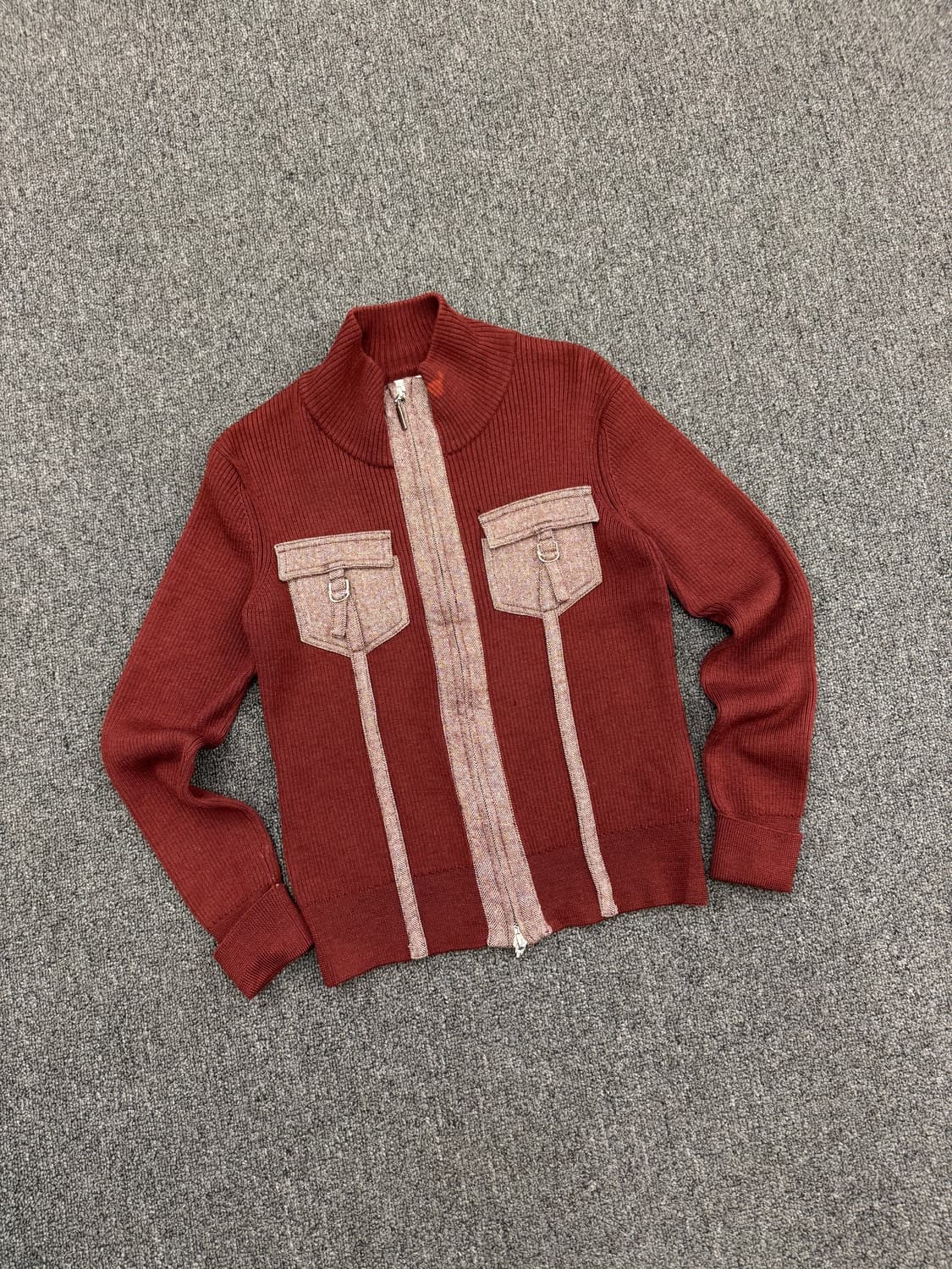 38)TWO.C 빈티지 여성 버건디 니트집업 상품이미지2