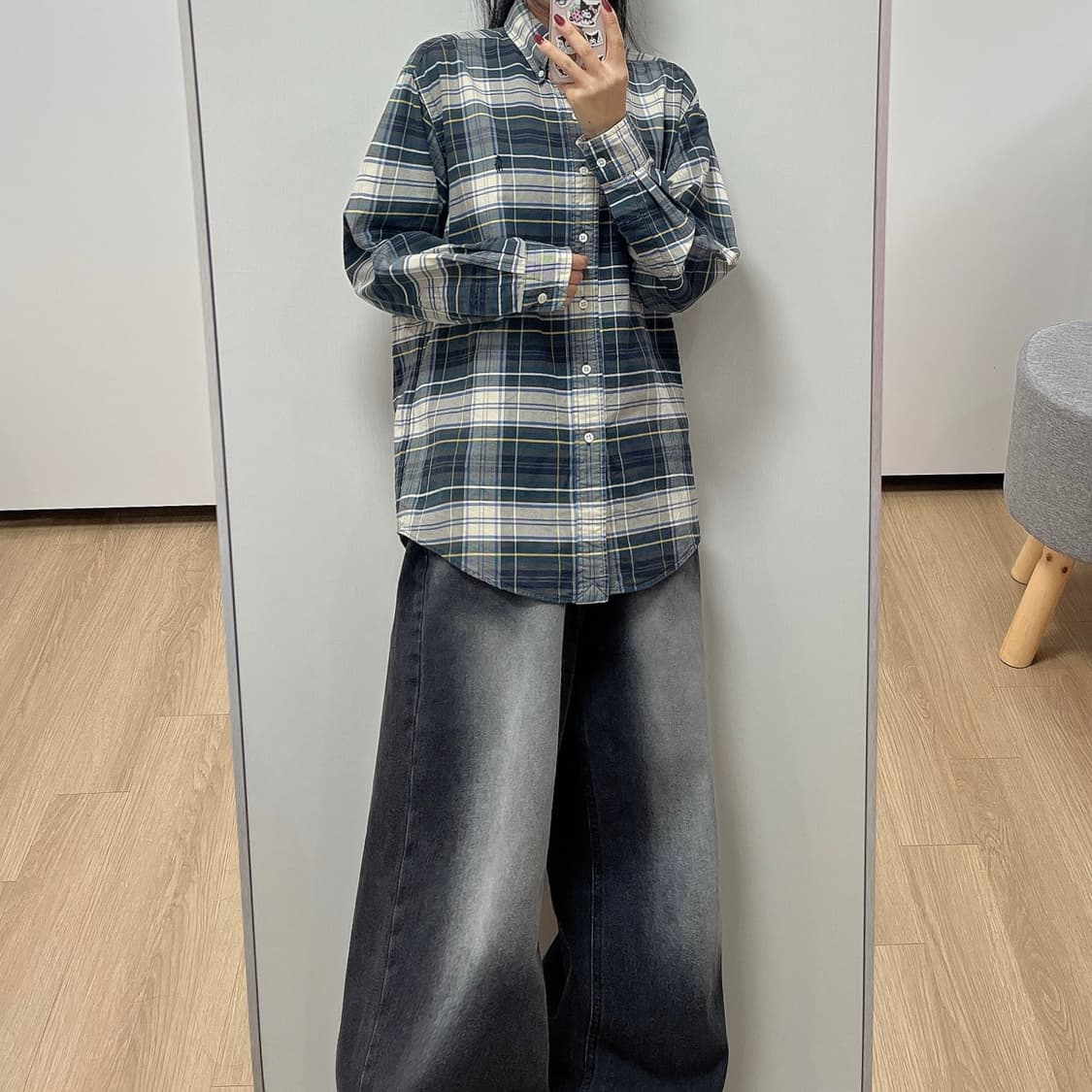 폴로 랄프로렌 90s 그린 브라운 체크 남방 셔츠 상품이미지1