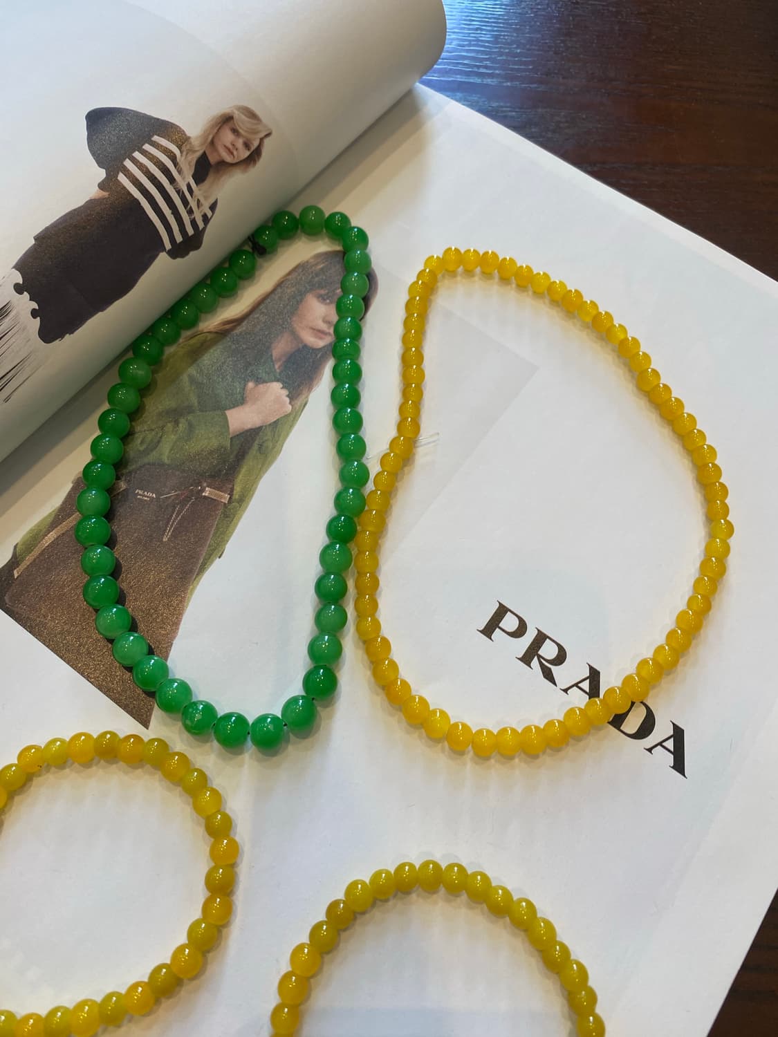 빈티지 비드 목걸이 팔찌 그린 옐로우 일괄 상품이미지3