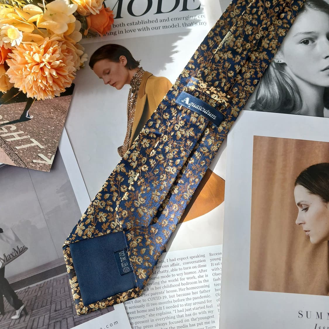 아쿠아스큐텀 실크 플로럴 자수 넥타이 9.4cm A+등급 A19435
 상품이미지6