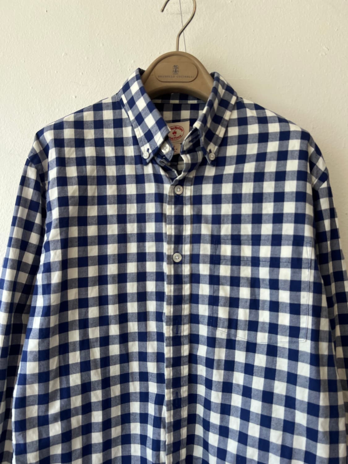 브룩스브라더스 남성 네이비 깅엄체크 코튼긴팔셔츠 상품이미지1