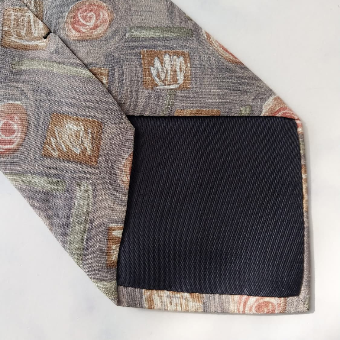 꾸레쥬 넥타이 브라운 그레이 아트 패턴 9.5cm A등급 K1982 상품이미지6