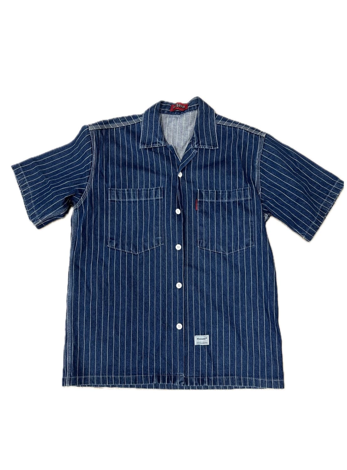 빈티지 스트라이프 데님 반팔셔츠 상품이미지1