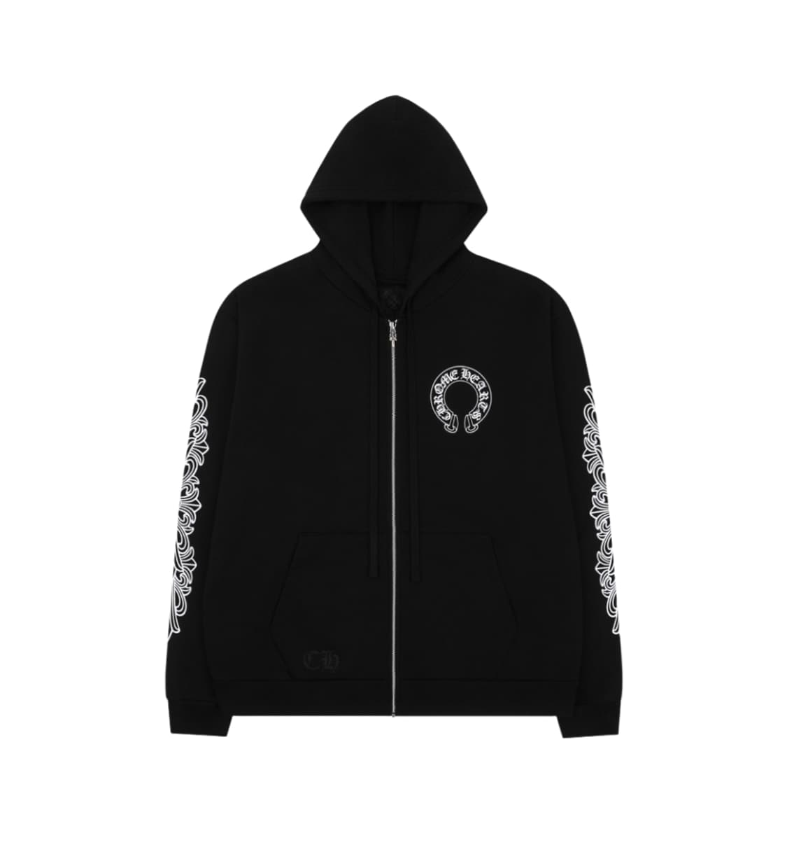 [XXL] 크롬하츠 홀스슈 플로랄 헤비웨이트 후드집업 블랙 상품이미지1