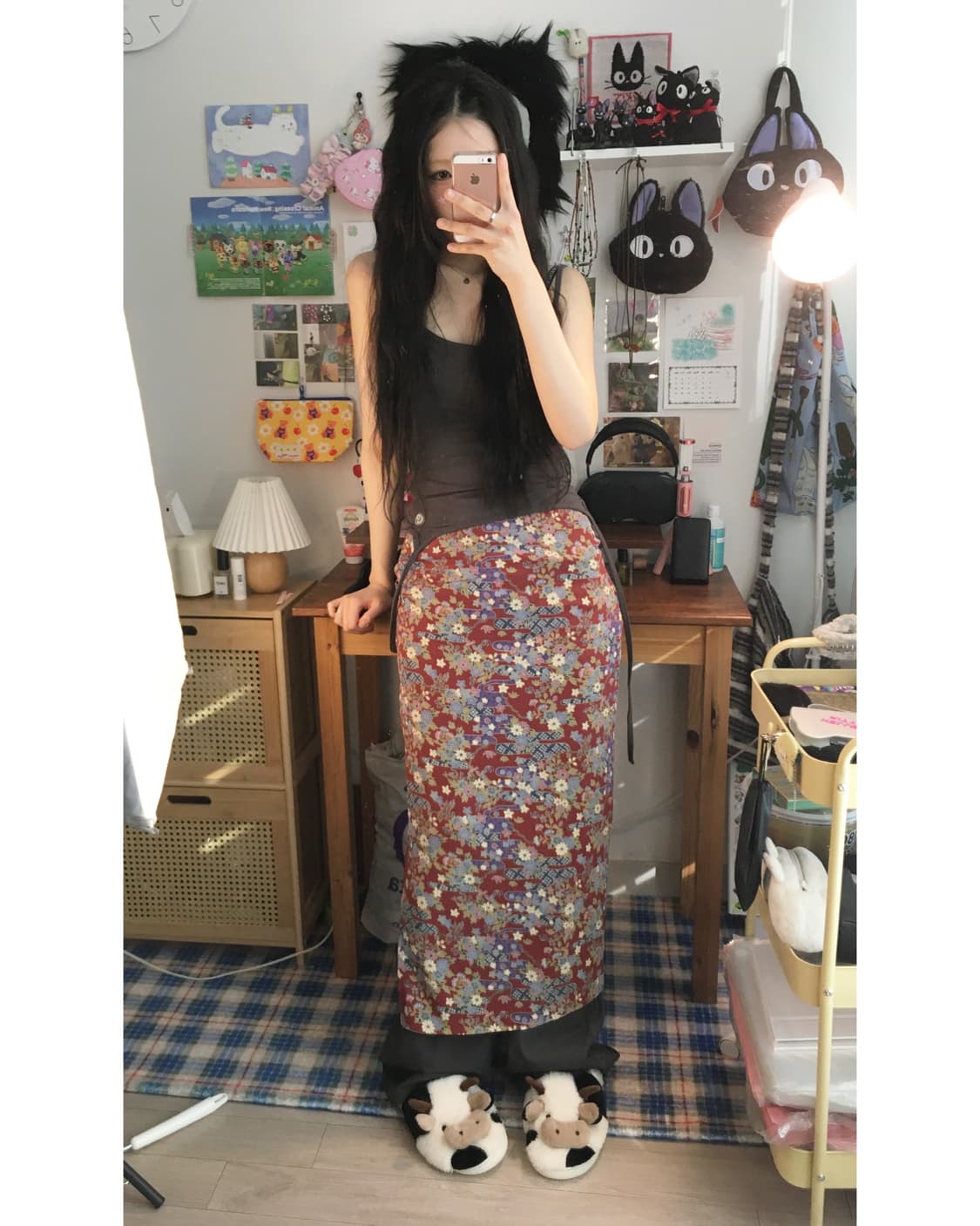 vintage oriental floral skirt burgundy 상품이미지1