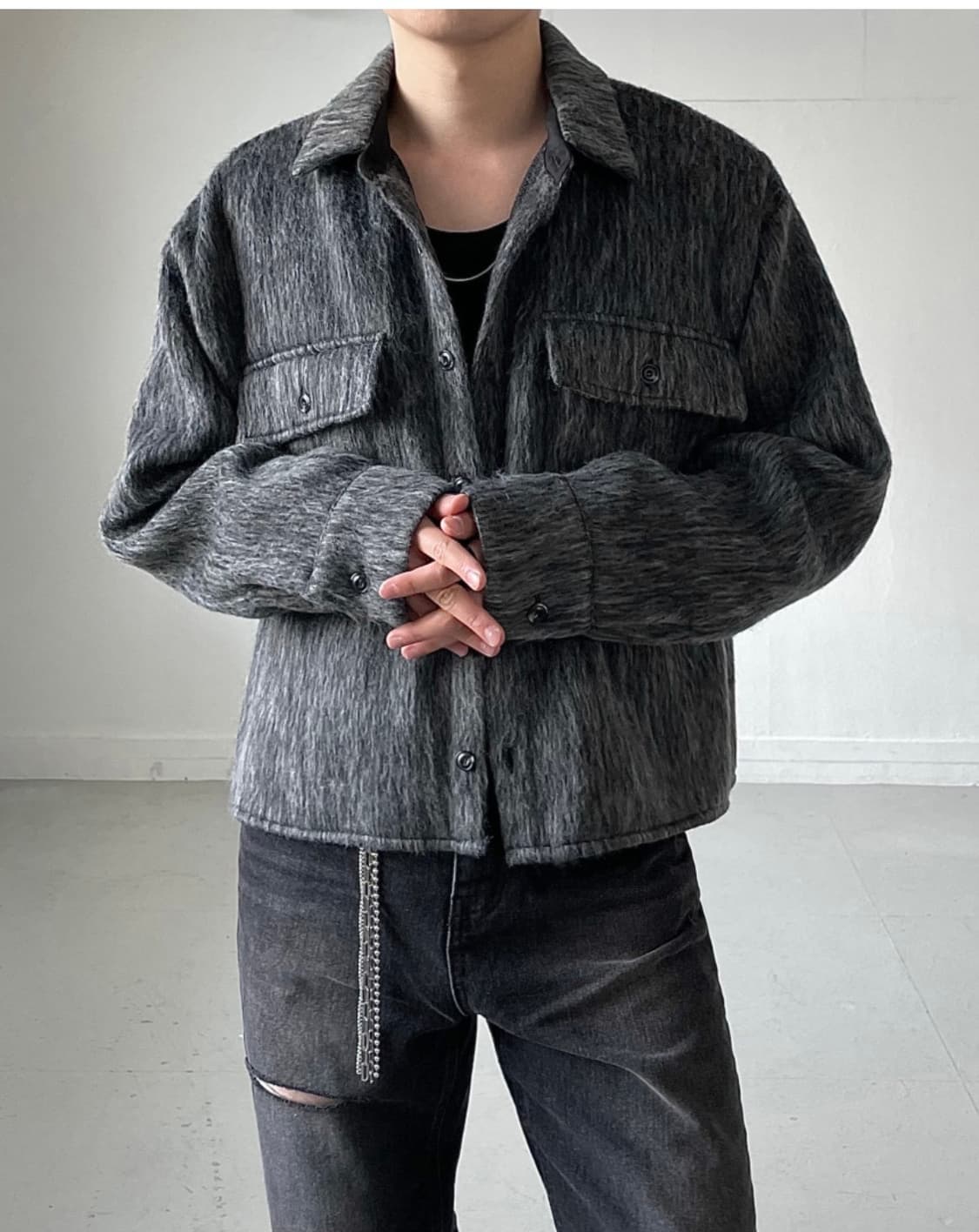 무드 모헤어 텍스처 자켓 (차콜/Free) 상품이미지2