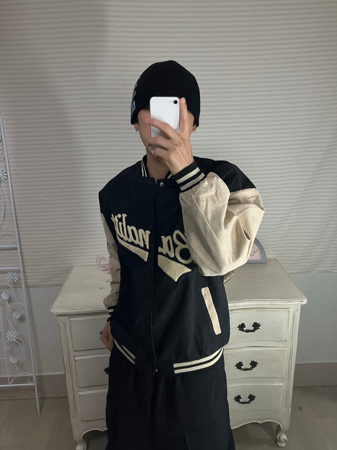 빈티지 네이비 크림 야구 점퍼 748 y2k 스트릿 갸루 펑키 일본빈티지 상품이미지1