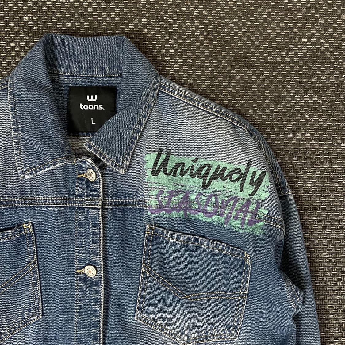 W teens 유니크 나염 프린팅 투포켓 청자켓 L 상품이미지3