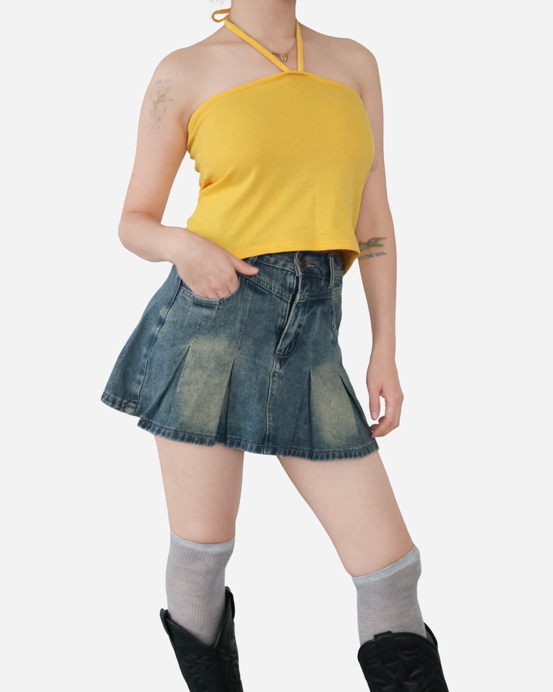 Fendi Yellow Cotton Logo Crop Halter Top 상품이미지3