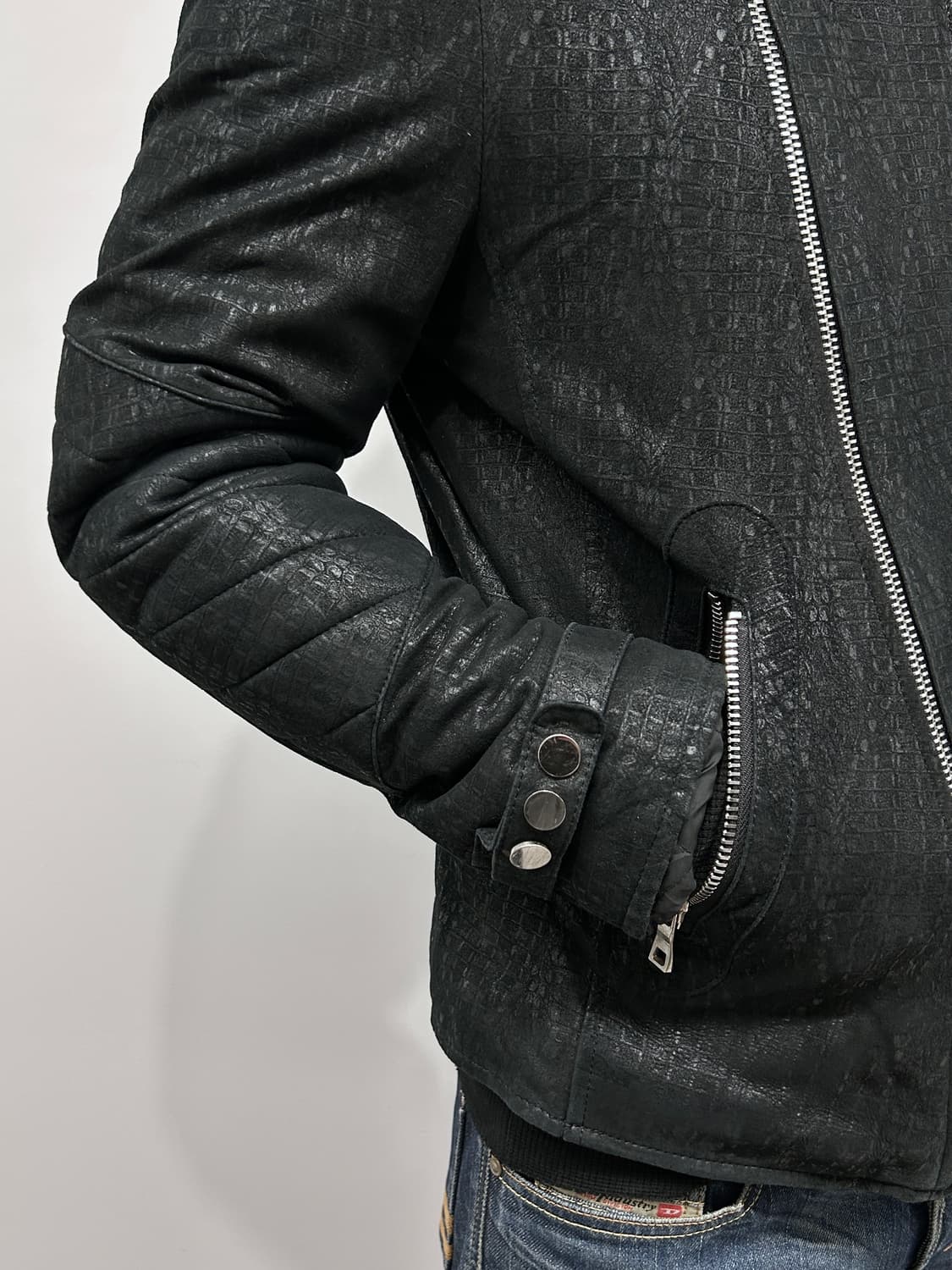 발망 스타일/퀼티드 파이톤 바이커 자켓 상품이미지5