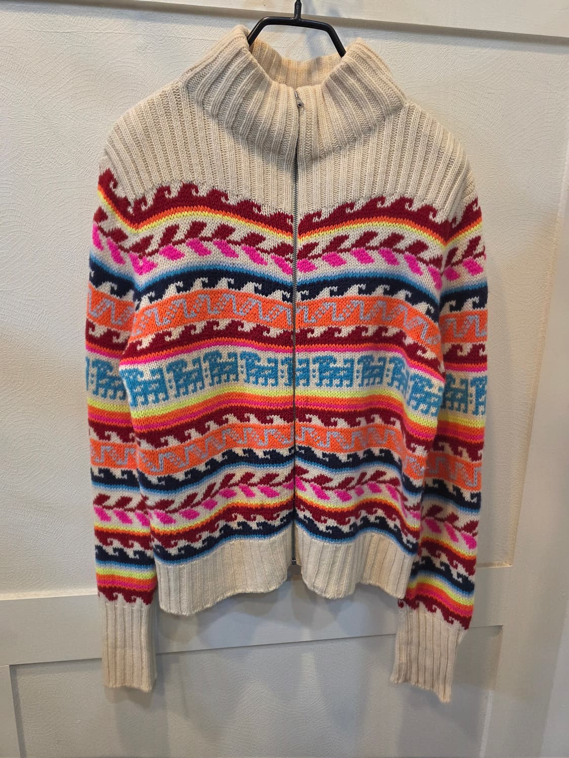 베네통 빈티지 패턴 니트 집업 가디건 상품이미지1