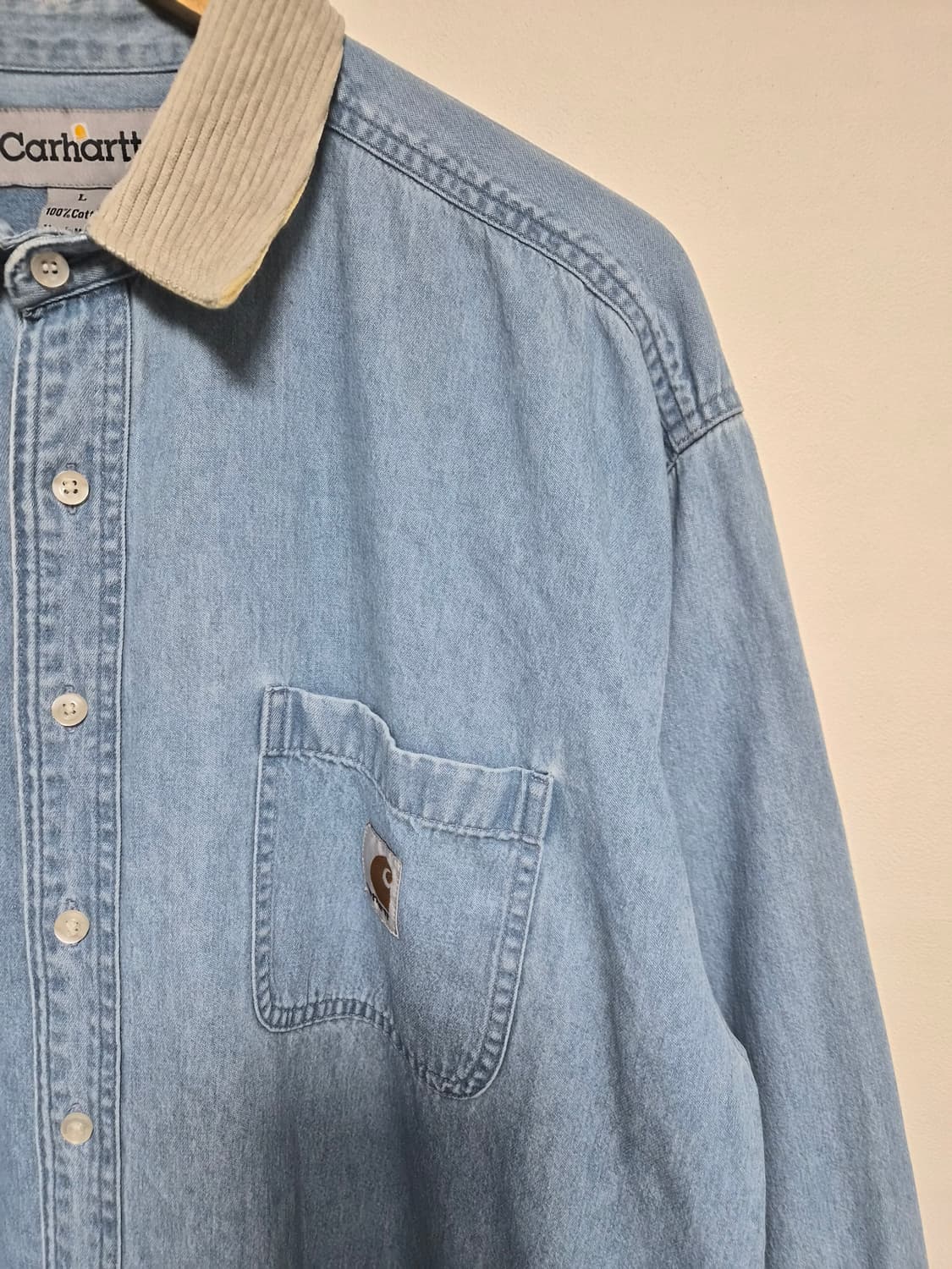칼하트Carhartt 카라 배색 데님 셔츠 L - S239 상품이미지3