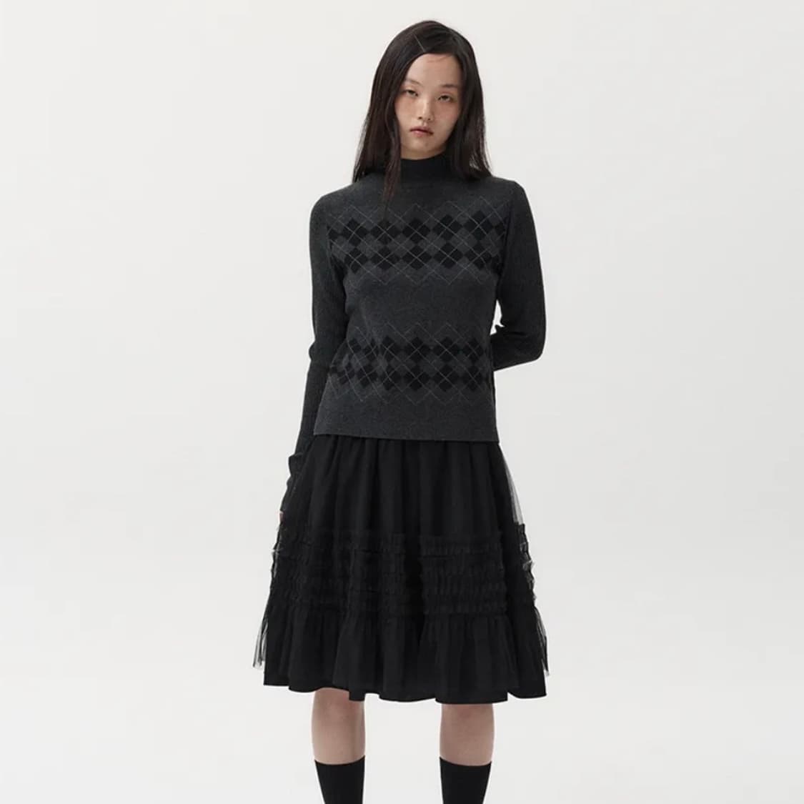 오헤시오 레이어드 시어 프릴 스커트, BLACK 상품이미지2