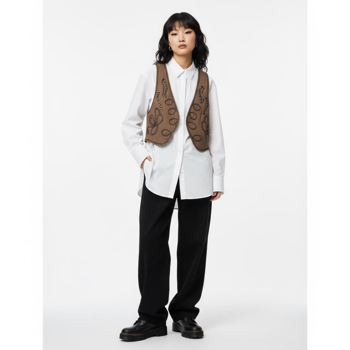 Benetton 베네통 브라운 비즈 크롭 베스트 (빈티지) 상품이미지1