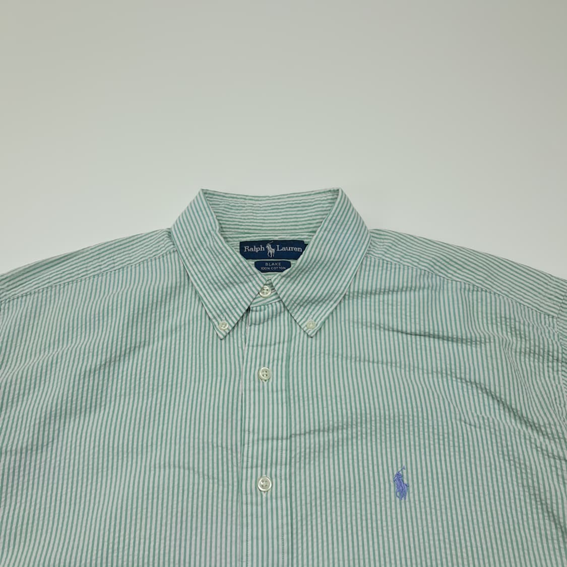 CK007 L 폴로 90s 시어서커 그린스트라이프 반팔 셔츠 남방 상품이미지2