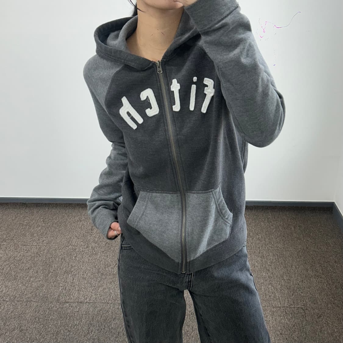 Abercrombie 아베크롬비 그레이 차콜 배색 후드집업 상품이미지2