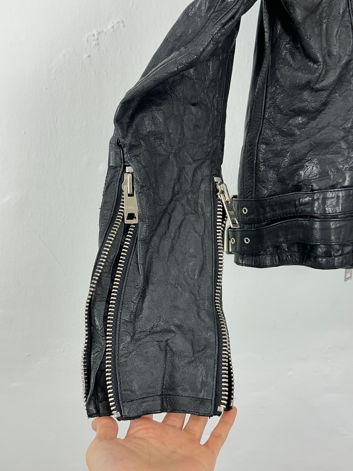 Sheepskin belted stud 2way leather jacke 상품이미지10