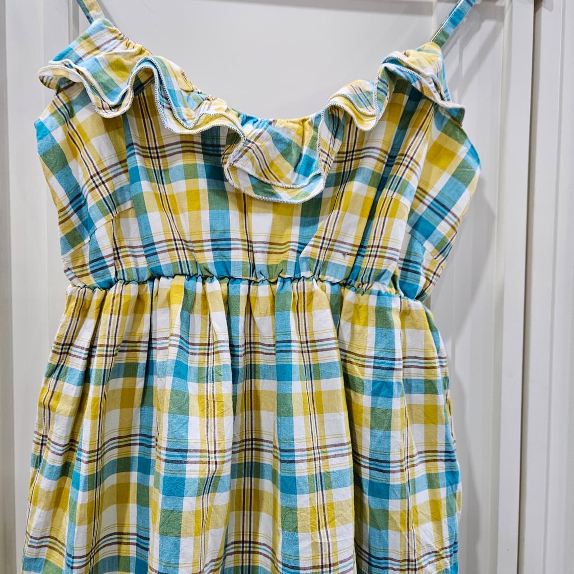 옐로우/블루 체크 끈 원피스 상품이미지3