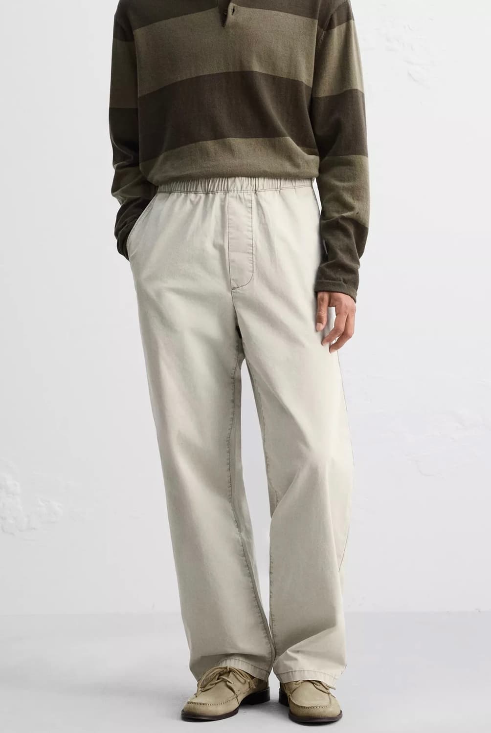 자라 오리진 라이트 베이지 코튼 와이드 팬츠 상품이미지1