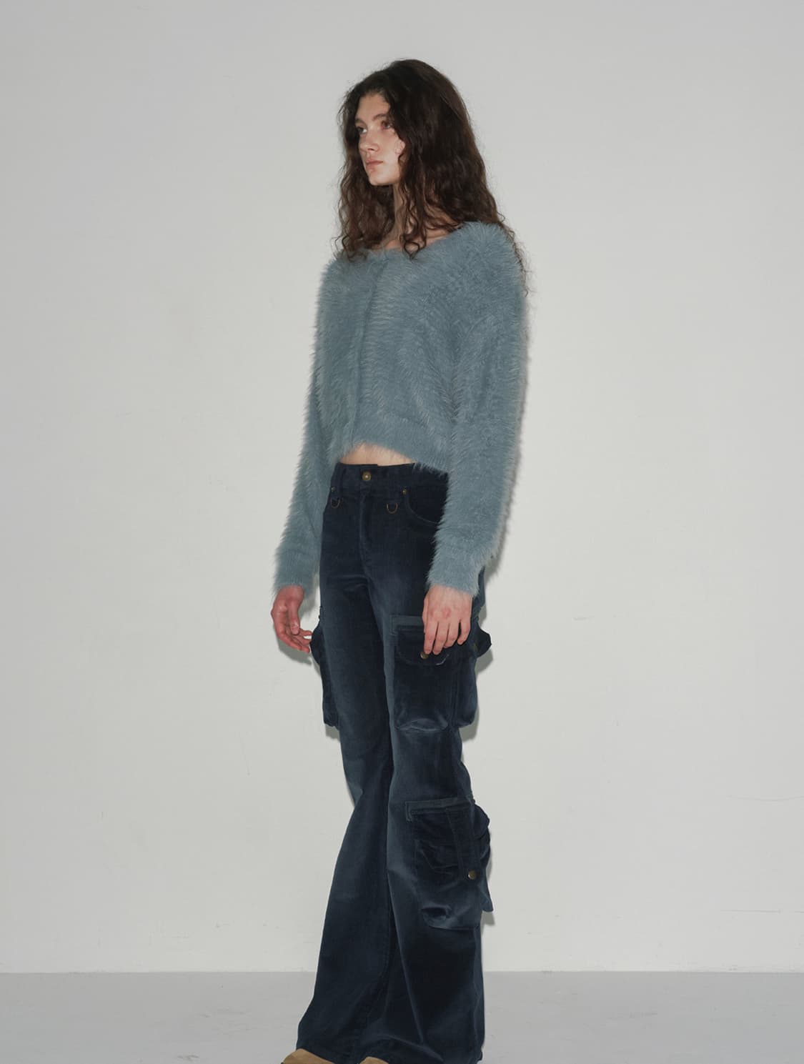 seo 에스이오 서울 코듀로이 카고 플레어 팬츠 네이비 2사이즈 상품이미지3