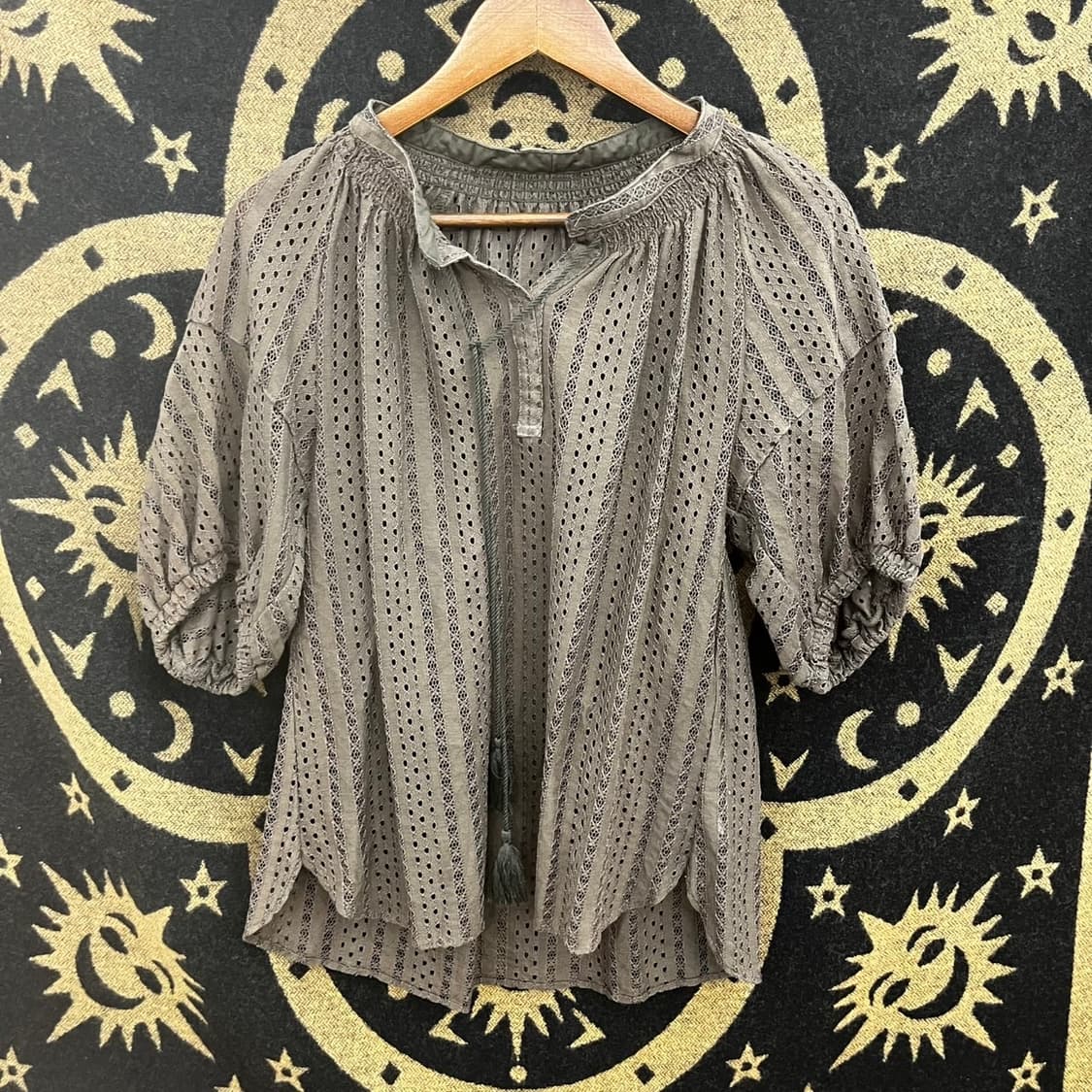 빈티지 오리엔탈 코지 모리 펀칭 태슬 퍼프 반팔 블라우스 K0121 상품이미지3