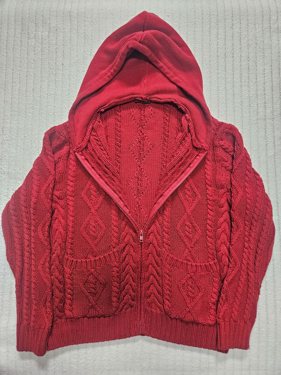 브랜디멜빌 레드 컬러 꽈배기 니트 집업 상품이미지1