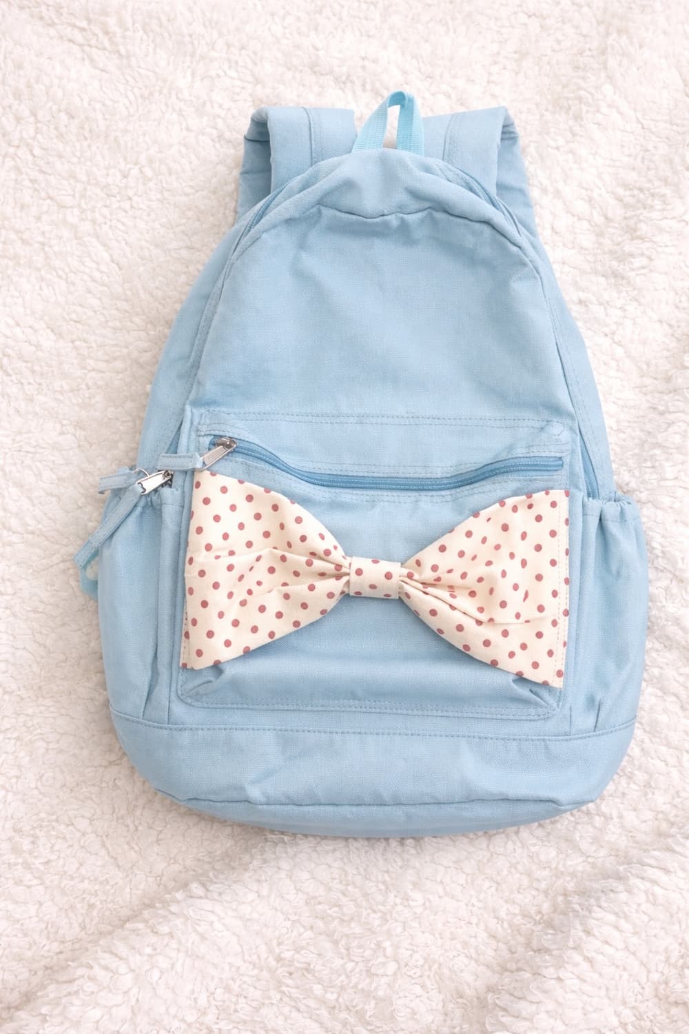 모리걸 빈티지 핀터레스트 도트 리본 백팩 🎀🩵🤍 상품이미지1