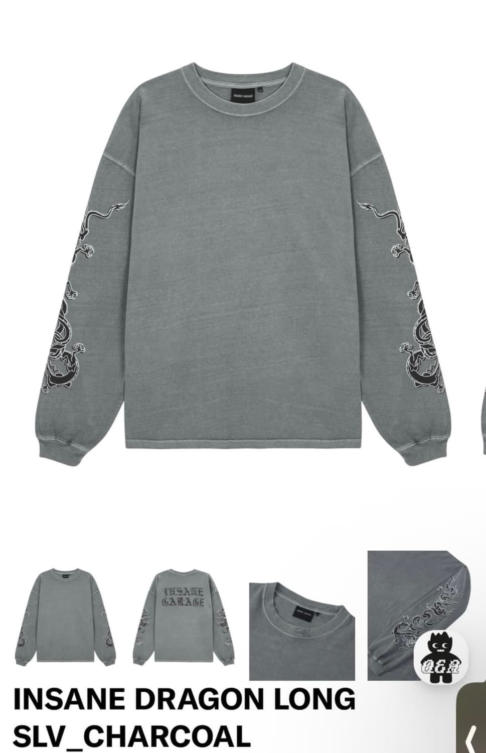 인세인개러지 드래곤 롱슬리브 차콜 삽니다 상품이미지1